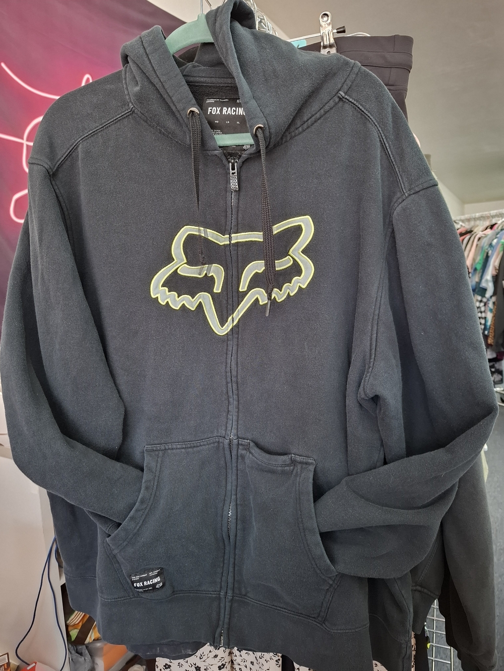 Fox Racing Black Zip Front Hoodie with Neon Logo XXL